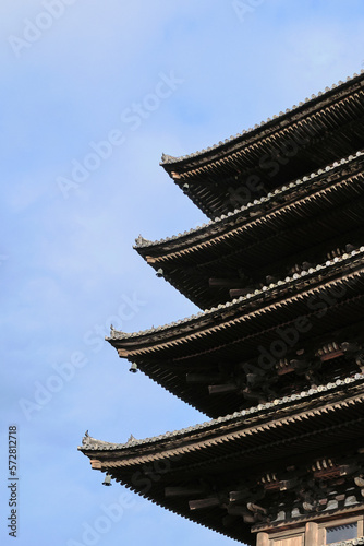 Detail of the top of a wooden temple in Kyoto, Japan © adibella6370