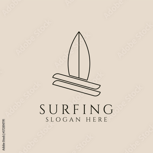 Surfing line art logo, icon and symbol, vector illustration design