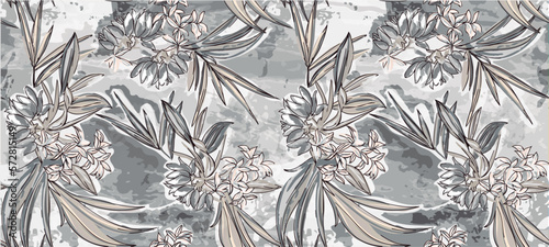 tropical pattern that looks like unfinished watercolors in monochrome tones, perfect pattern for textiles and decor