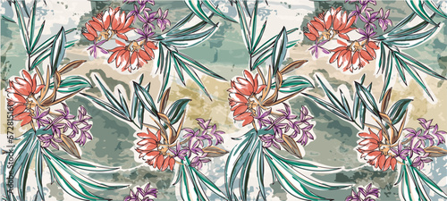 Summer floral pattern looking like unfinished watercolors, perfect for textiles and decoration