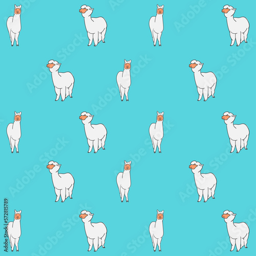 hand drawn blue background pattern of white alpaca