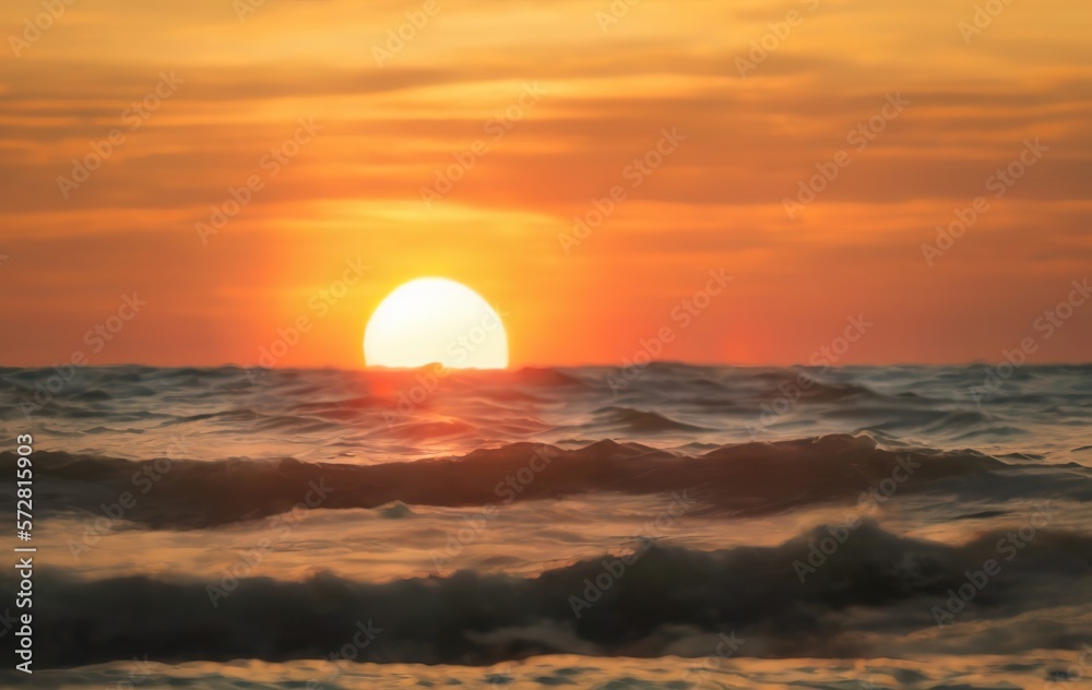 Soothing Ocean Waves at Sunset with Vintage Photography Background - Generative AI