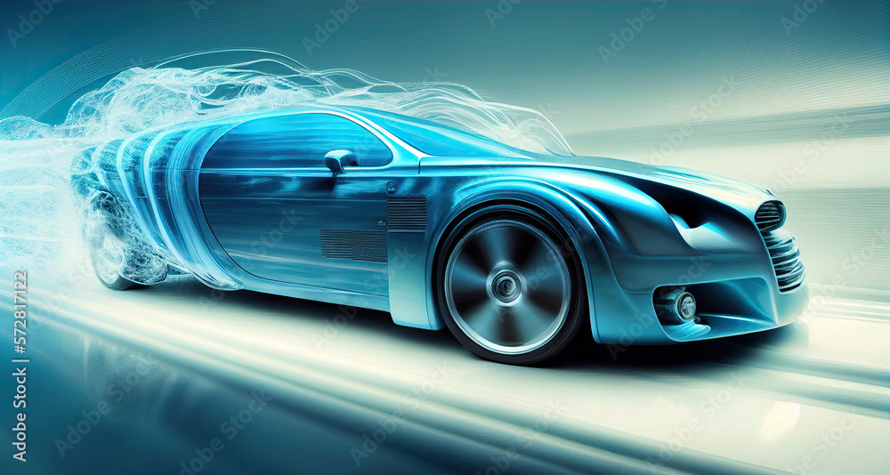 Abstract futuristic car driving through windstream