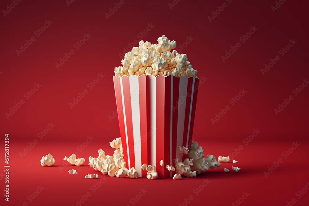 popcorn on red background, generative ai