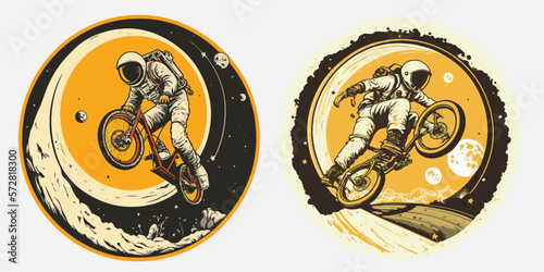 Vintage style illustration of astronaut on a bmx flatland vector