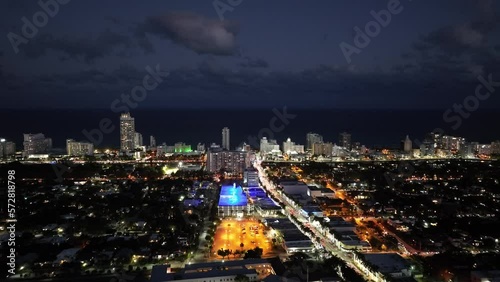 Night aerial video Miami Beach 41st Street eastward photo