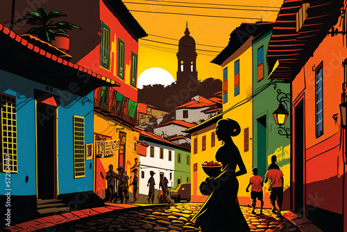  A vibrant digital illustration of Salvador, Bahia, featuring colorful colonial architecture, Afro-Brazilian heritage, and scenic beauty. Generative AI photo