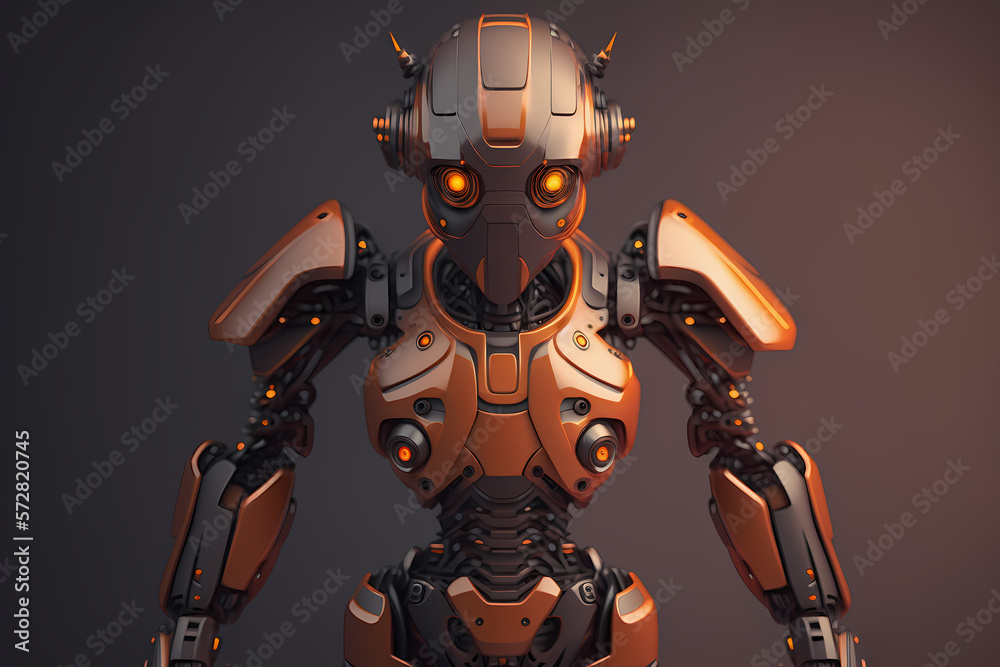 AI robot futuristic modern technology, Future technology AI artificial intelligence bot, orange robot front facing, Generative AI AI robot futuristic modern technology, Future technology AI artificial intelligence bot, orange robot front facing, Generative AI