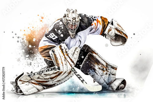 Canvas Print Illustration of a professional ice hockey player goalkeeper in action on white b