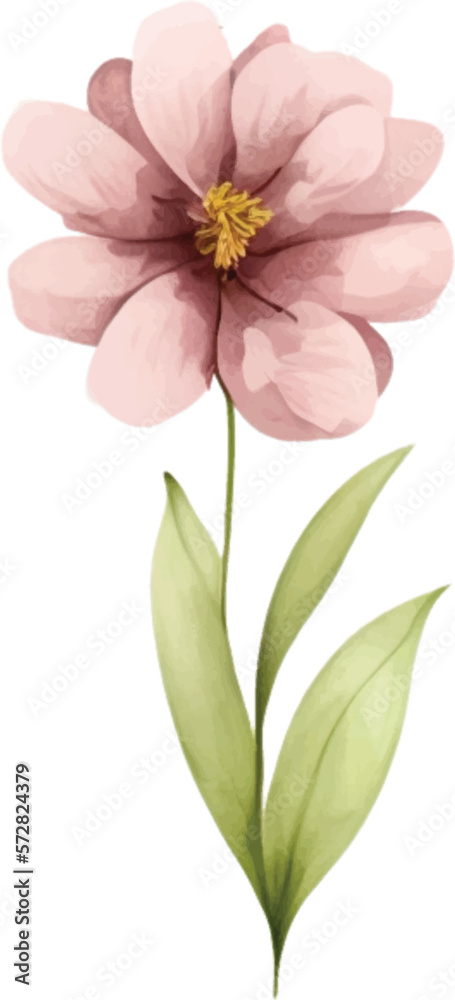 Spring Love Flowers Watercolor Illustration. Lovely Pink Pastel Flowers Spring decoration watercolor design elements.
