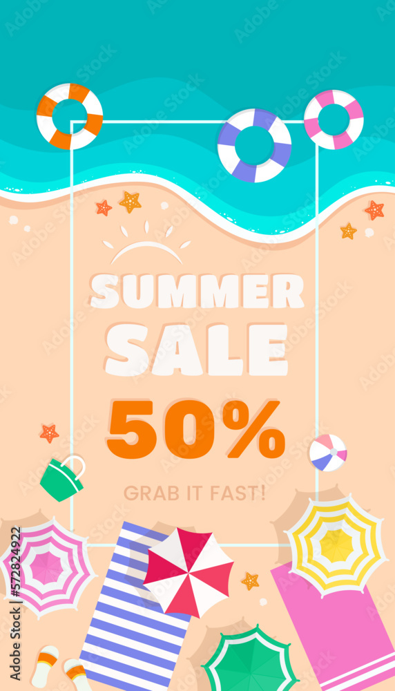 Illustration of Summer Sale with Beach Top View Portrait Design Illustration of Summer Sale with Beach Top View Portrait Design
