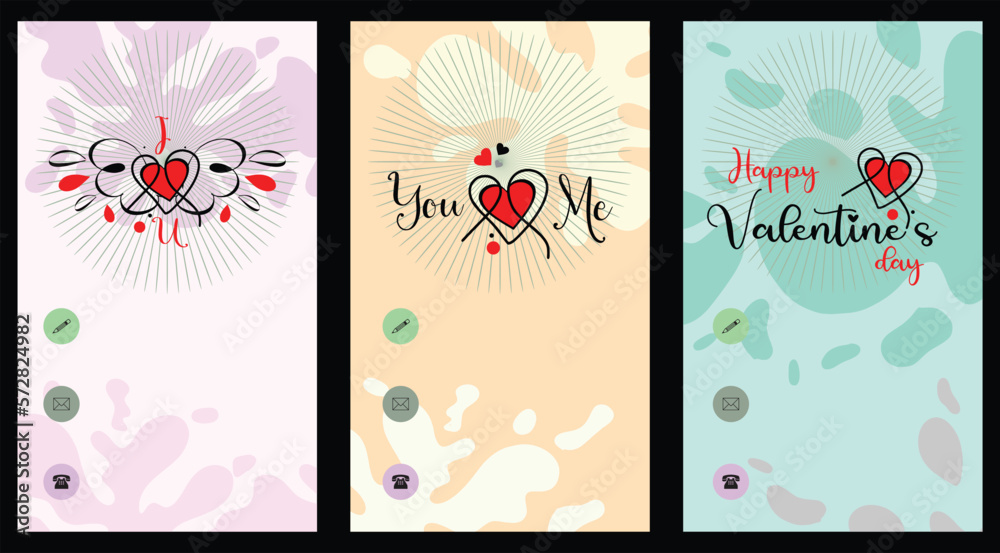 Fototapeta premium Set off greeting card invitations for valentine day with caligraphic hand writing. Colorful background elegan and softy 