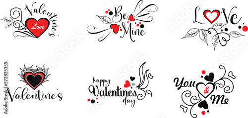 Set off vector ilustration valentine Lettering concep. Love icon. Heart icon calligraphy for valentine day.