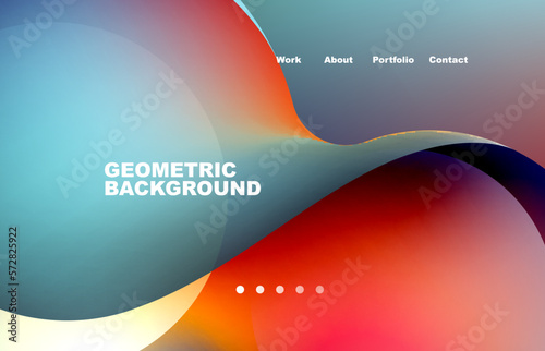 Landing page abstract liquid background. Flowing shapes, round design and circle. Web page for website or mobile app wallpaper