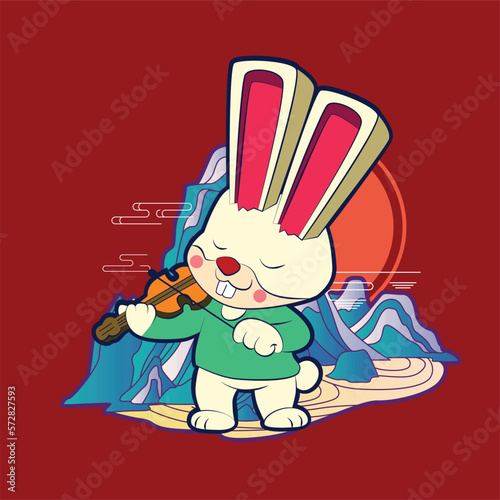 Rich Rabbit illustration for new year logo, notebook, and background 