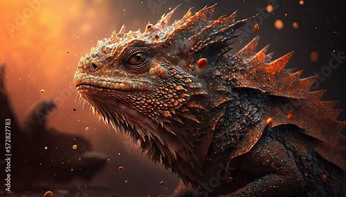 Cool, Epic, Artistic, Beautiful, and Unique Illustration of Bearded Dragon Animal Cinematic Adventure: Abstract 3D Wallpaper Background with Majestic Wildlife and Futuristic Design (generative AI) photo