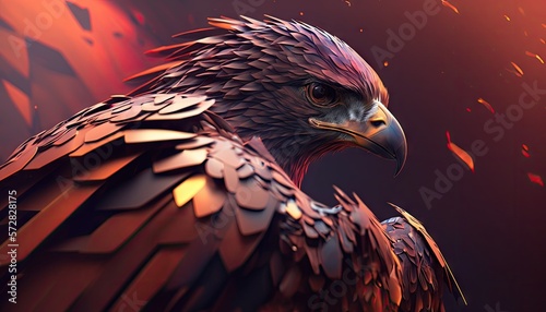 Cool, Epic, Artistic, Beautiful, and Unique Illustration of Falcon Animal Cinematic Adventure: Abstract 3D Wallpaper Background with Majestic Wildlife and Futuristic Design (generative AI) © Get Stock