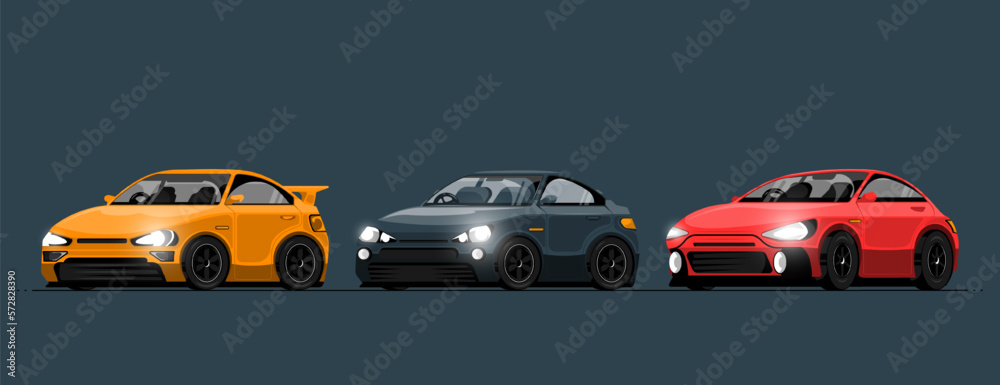 Set cartoon sport car two-seater on isolated background, Digital marketing illustration.