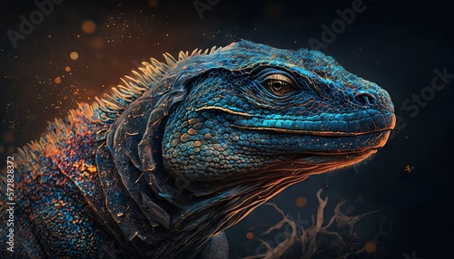 Cool  Epic  Artistic  Beautiful  and Unique Illustration of Komodo Dragon Animal Cinematic Adventure  Abstract 3D Wallpaper Background with Majestic Wildlife and Futuristic Design  generative AI 