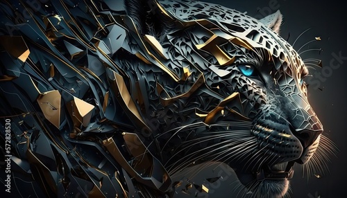 Cool, Epic, Artistic, Beautiful, and Unique Illustration of Panther Animal Cinematic Adventure: Abstract 3D Wallpaper Background with Majestic Wildlife and Futuristic Design (generative AI) photo