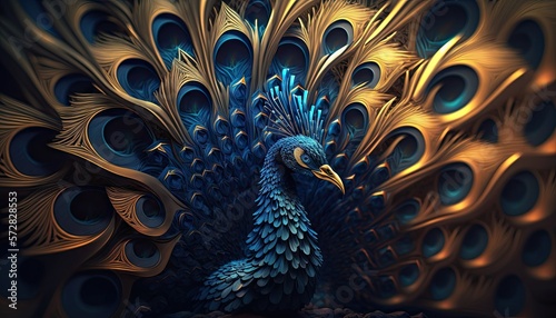 Cool, Epic, Artistic, Beautiful, and Unique Illustration of Peacock Animal Cinematic Adventure: Abstract 3D Wallpaper Background with Majestic Wildlife and Futuristic Design (generative AI)