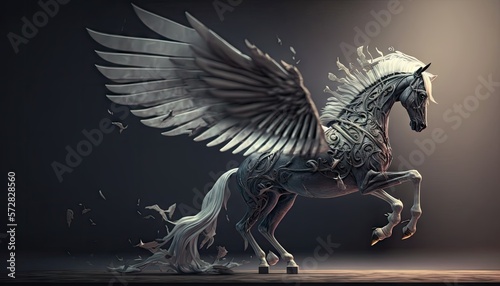 Cool  Epic  Artistic  Beautiful  and Unique Illustration of Pegasus Animal Cinematic Adventure  Abstract 3D Wallpaper Background with Majestic Wildlife and Futuristic Design  generative AI 