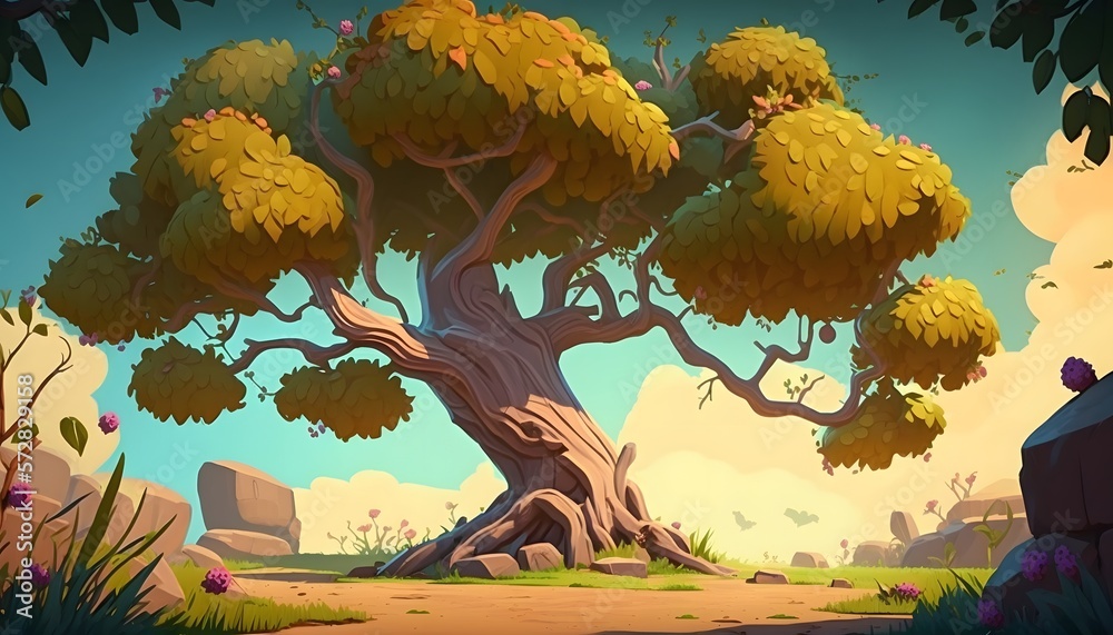cartoon tree background created using AI Generative Technology