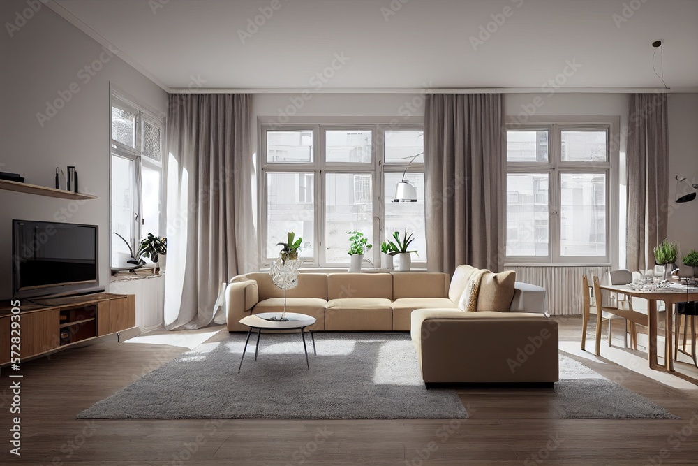 Fototapeta premium Modern living room. Luxurious apartment background with contemporary design. Modern interior design.Generative AI