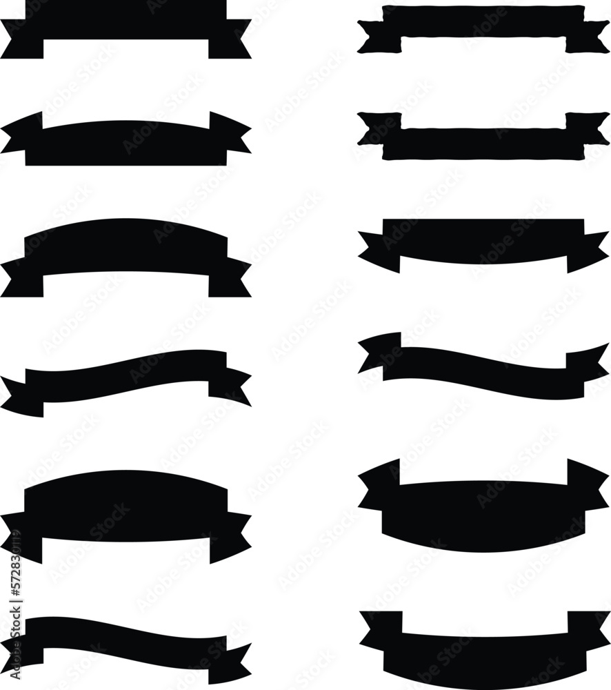 Set of simple monochrome ribbon banners. Vector illustration.