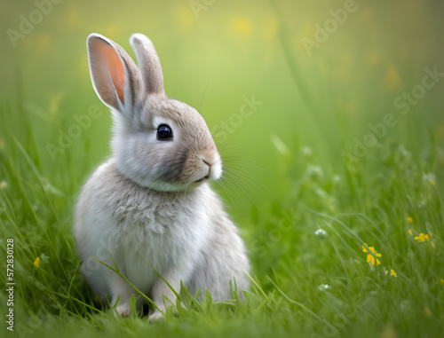 Detailed Easter Bunny with Lively Green Landscape: Generative AI Realistic Illustration