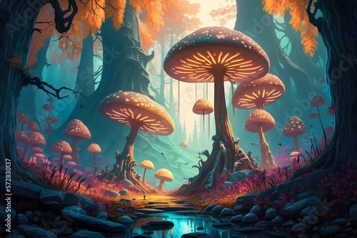 fantasy mushroom forest created using AI Generative Technology © Pradeep