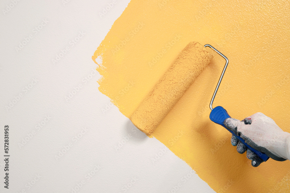 Roller Brush Painting, Worker painting on surface wall Painting