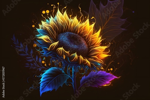 neon sunflower created using AI Generative Technology