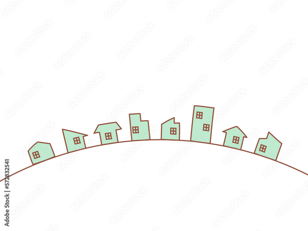 シンプルな街並みのイラスト　緑　4:3