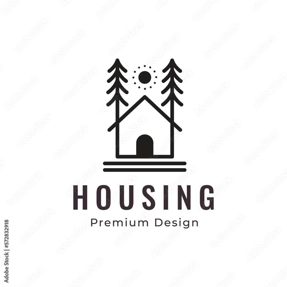 nature house building tree decoration minimal logo design vector illustration