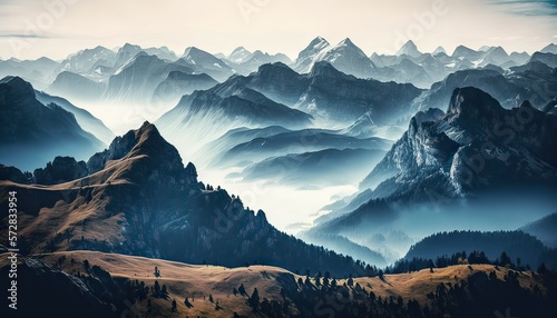 Panoramic view of Swiss Alps Photo generative AI
