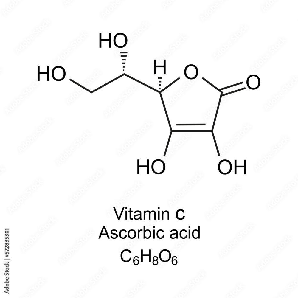 Vitamin C molecular structure. Ascorbic acid chemical formula Vitamin C molecular structure. Ascorbic acid chemical formula