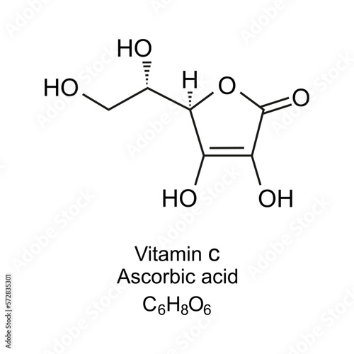 Vitamin C molecular structure. Ascorbic acid chemical formula