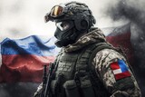 War Russia and Ukranian,special forces soldier comes out of the smoke on the battlefield. united states military special operations. Computer games, battlefield, Ukraine Russia War, GENERATIVE AI