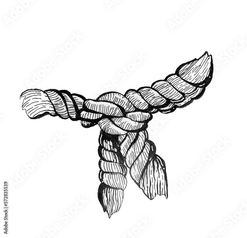 Ink rope knot hand drawing isolated on white background 
