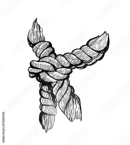 Ink rope knot hand drawing isolated on white background 