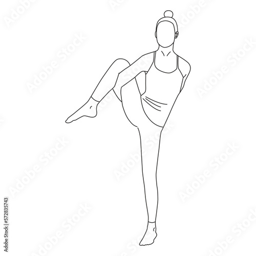 Line art of woman doing Yoga in Bird of paradise pose vector photo
