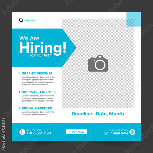 Recruitment advertising template. Recruitment Poster, Job hiring poster, social media, banner, flyer. Digital announcement job vacancies layout