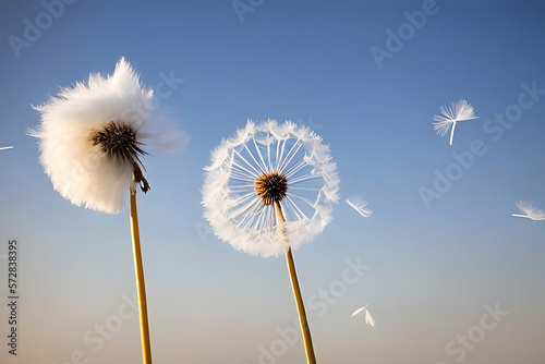 AI generated image of full bloom dandelions with blurred background