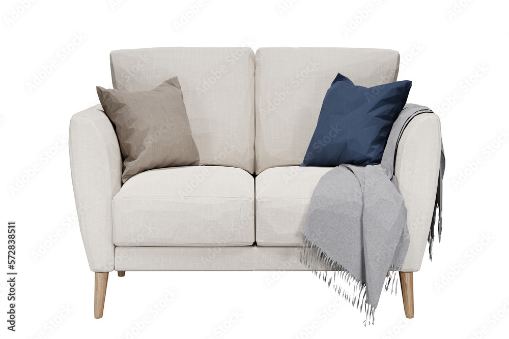 Fototapeta premium Modern white sofa on isolated transparent background, minimalist design, 3d render illustration.