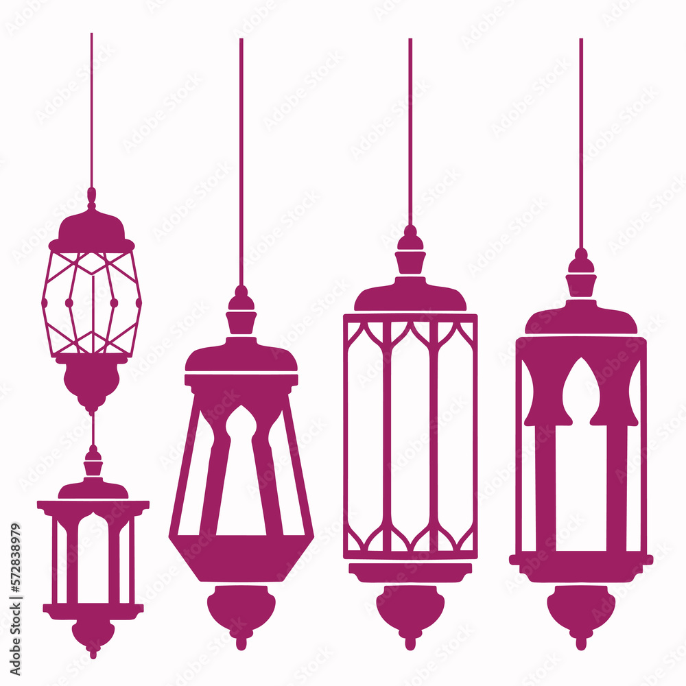set of silhouettes islamic lamps
