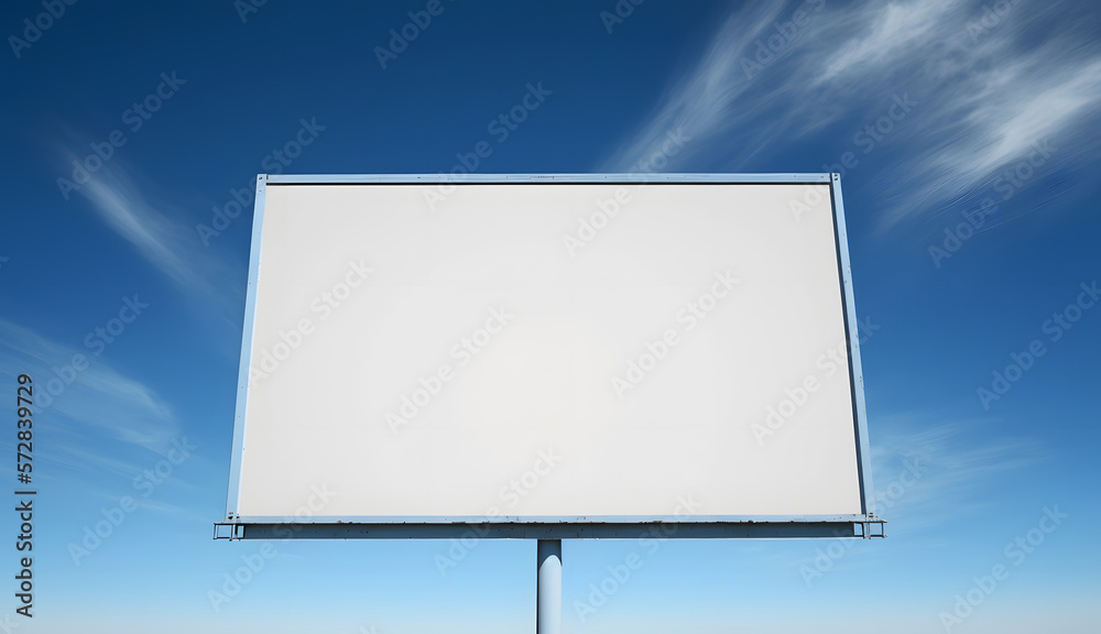 Fototapeta premium Blank billboard mockup, empty white space on blue sky cirrus cloud background