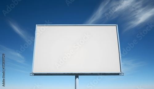 Blank billboard mockup, empty white space on blue sky cirrus cloud background