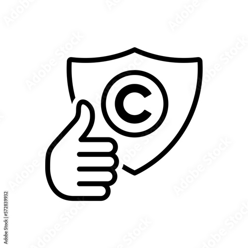 icon of a thumbs up with a copyright and shield symbol