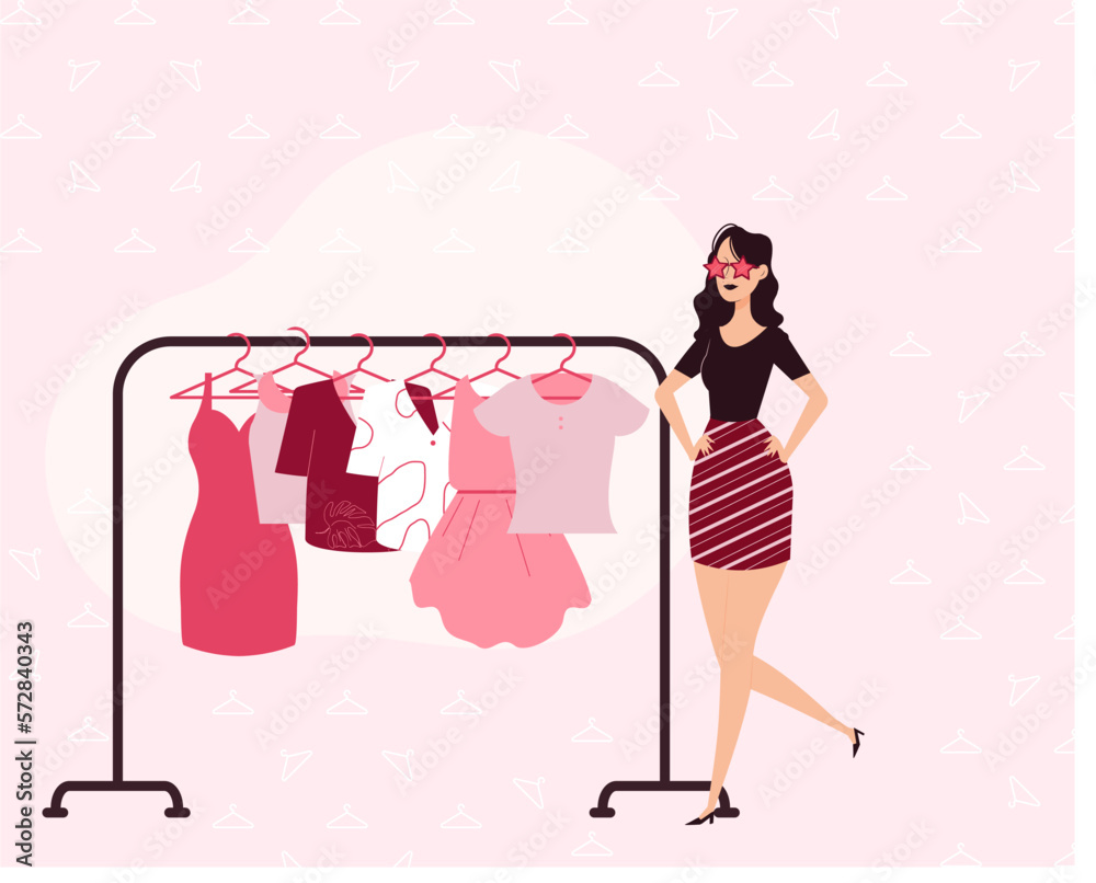vector illustration of a woman shopping in a boutique vector illustration of a woman shopping in a boutique